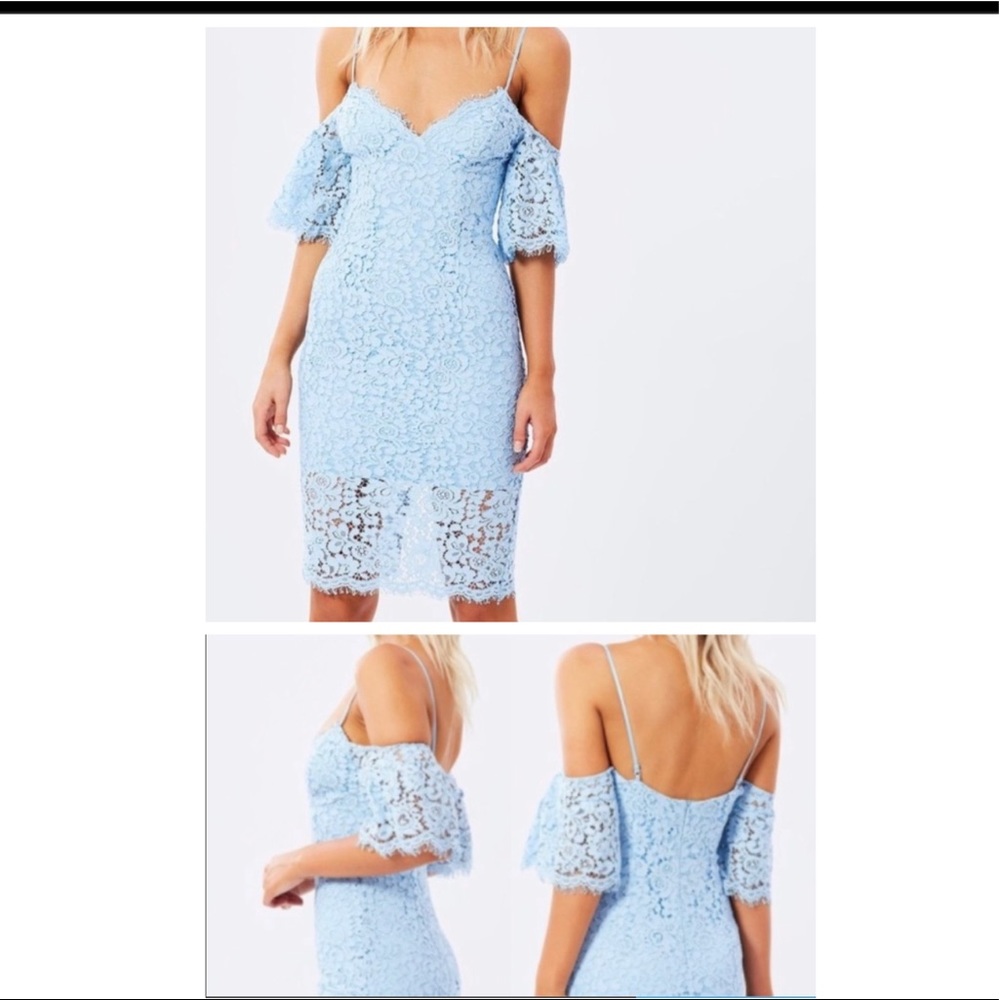 Bardot Off shoulder Lace baby blue Dress - Brand New